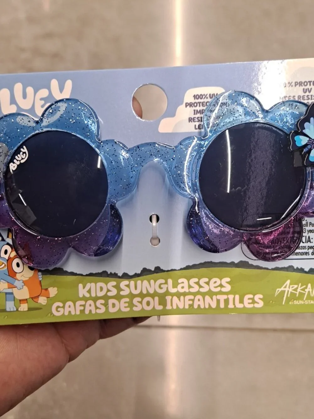 Bluey Girls Sunglasses Flower Frame Purple Gradient Lens Kids UV Protection, NEW